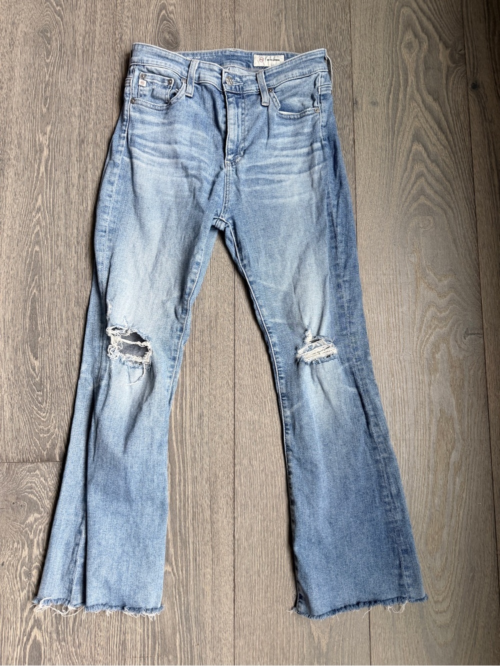 AG Adriano Goldschmied Farrah High Rise Boot Crop Raw Hem Distressed Jeans